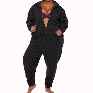 Savage X Fenty Hooded Onesie Black Caviar Monogram Print